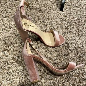 Pink velvet heels. Like new
